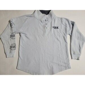 Victoria's Secret PINK quarter-snap Pullover Sweatshirt Sz S Oversized blue